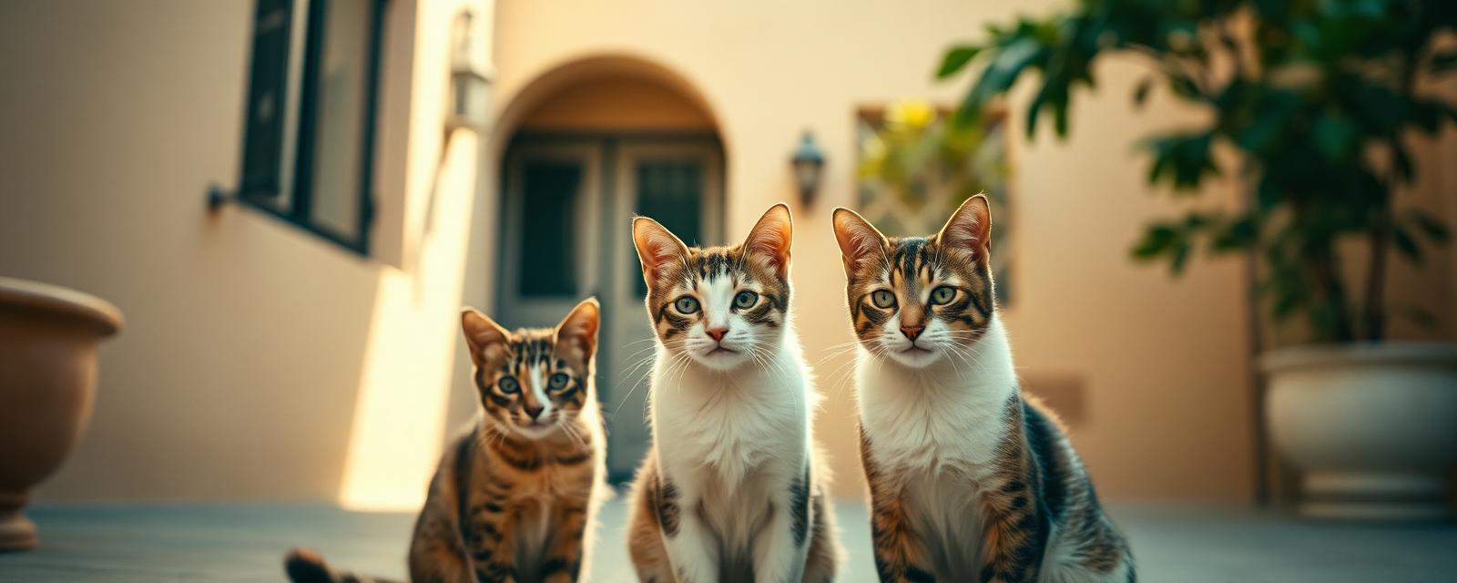 Community cats in a sunlit courtyard